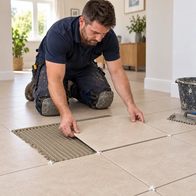 Professional carefully fitting ceramic floor tiles